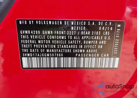 2016 Volkswagen Jetta 1.8T Sport from USA, damaged, VIN 3VWD17AJXGM397980